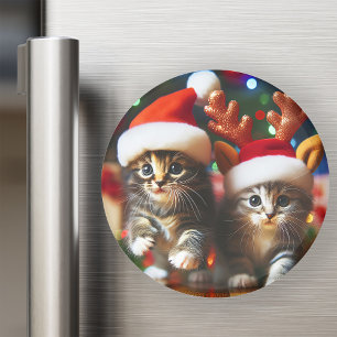 Cute kittens with Santa Claus and reindeer hats 4 Magnet