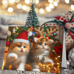 Cute kittens with Santa Claus and reindeer hats Thank You Card