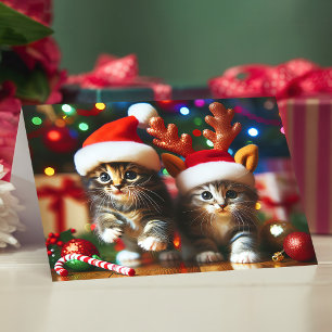 Cute kittens with Santa Claus and reindeer hats Thank You Card