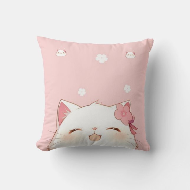 Cute Kittie Blanket Throw Pillow (Front)