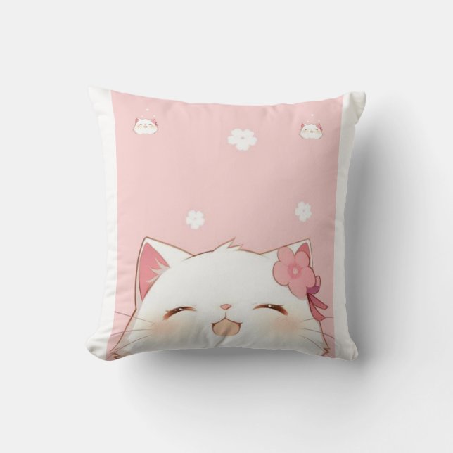 Cute Kittie Blanket Throw Pillow (Front)