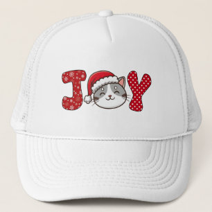 Cute Kittie Cat "JOY" Custom Merry Christmas Trucker Hat