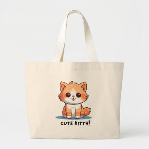 'Cute Kitty' Adorable Cat Character Large Tote Bag