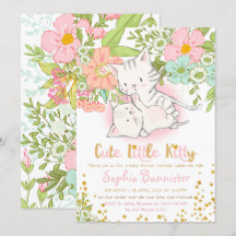 Cute Kitty Baby shower Invitation fille