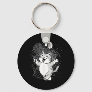 Cute Kitty Badminton Player Shuttle Keychain