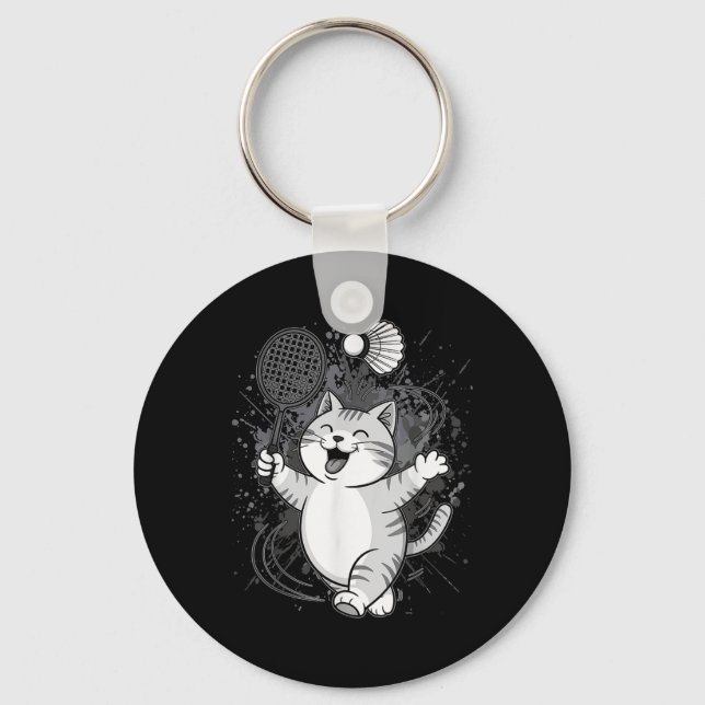 Cute Kitty Badminton Player Shuttle  Keychain (Front)