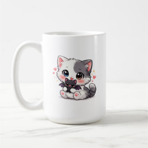 Cute Kitty & Bat – Kawaii Pastel Spooky Cat Coffee Mug