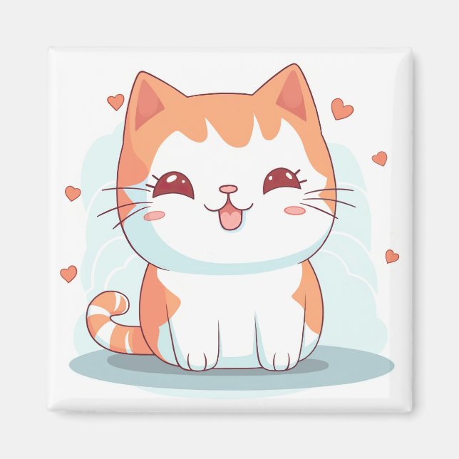 Cute Kitty Cartoon Kawaii Chibi Magnet (Front)