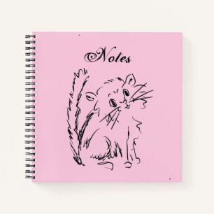 Cute Kitty Cartoon Pink Square Spiral Notebook