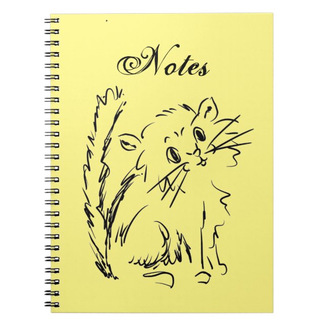 Cute Kitty Cartoon Yellow Spiral Notebook (Front)