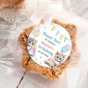 Cute Kitty Cat 1st Birthday Party Classic Round Sticker