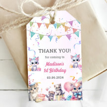 Cute Kitty Cat 1st Birthday Party  Gift Tags