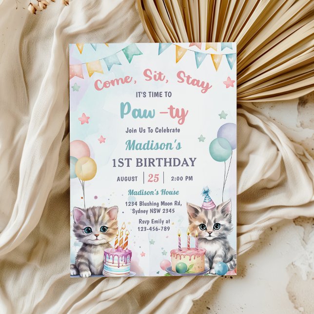 Cute Kitty Cat 1st Birthday Party  Invitation (Creator Uploaded)