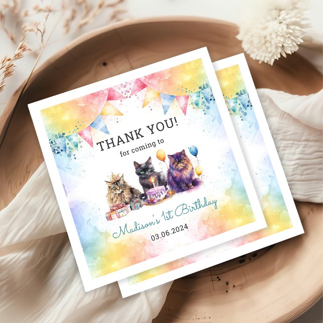 Cute Kitty Cat 1st Birthday Party Napkin (Creator Uploaded)