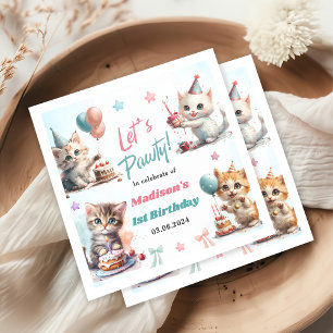 Cute Kitty Cat 1st Birthday Party Napkin