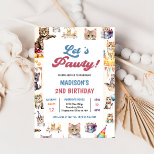 Cute Kitty Cat 2nd Birthday Party Invitation