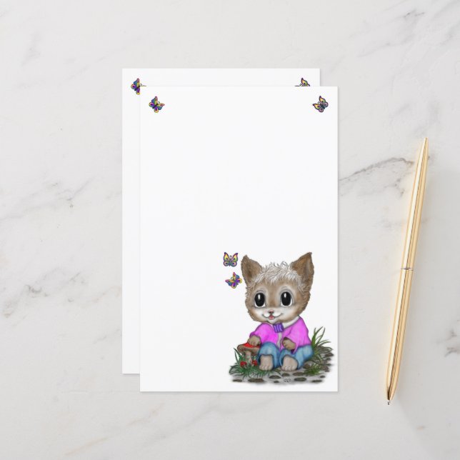 Cute Kitty Cat and Butterfly (Front/Back In Situ)