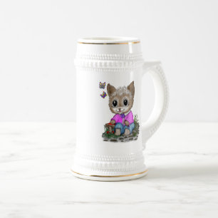 Cute Kitty Cat and Butterfly Beer Stein