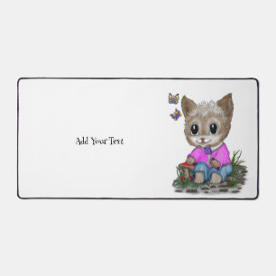 Cute Kitty Cat and Butterfly Desk Mat