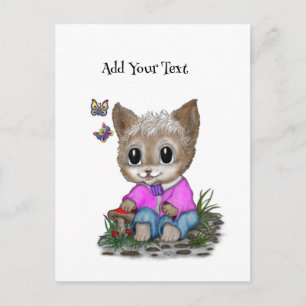 Cute Kitty Cat and Butterfly Invitation Postcard
