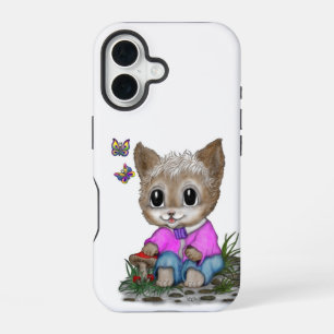 Cute Kitty Cat and Butterfly iPhone 16 Case