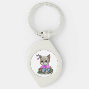 Cute Kitty Cat and Butterfly Keychain