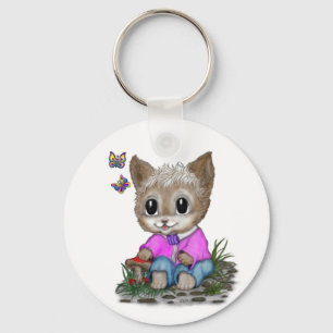 Cute Kitty Cat and Butterfly Keychain