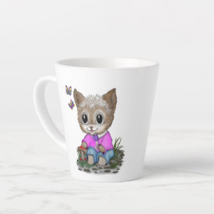 Cute Kitty Cat and Butterfly Latte Mug