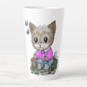 Cute Kitty Cat and Butterfly Latte Mug