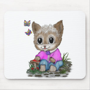 Cute Kitty Cat and Butterfly Mouse Pad