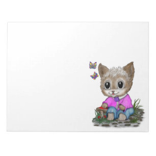 Cute Kitty Cat and Butterfly Notepad