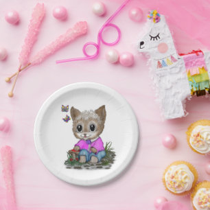 Cute Kitty Cat and Butterfly Paper Plate