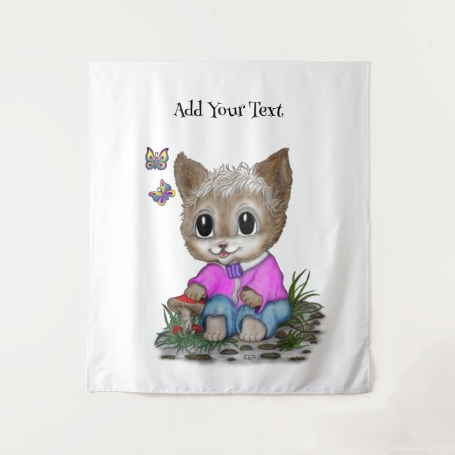 Cute Kitty Cat and Butterfly Tapestry (Front)