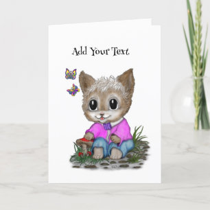Cute Kitty Cat and Butterfly Thank You Card
