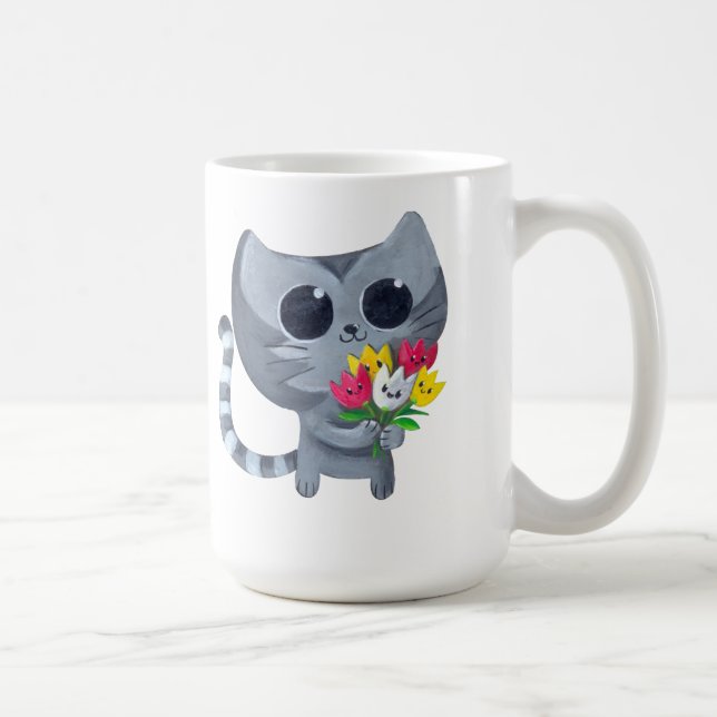 Cute Kitty Cat and flowers Coffee Mug (Right)