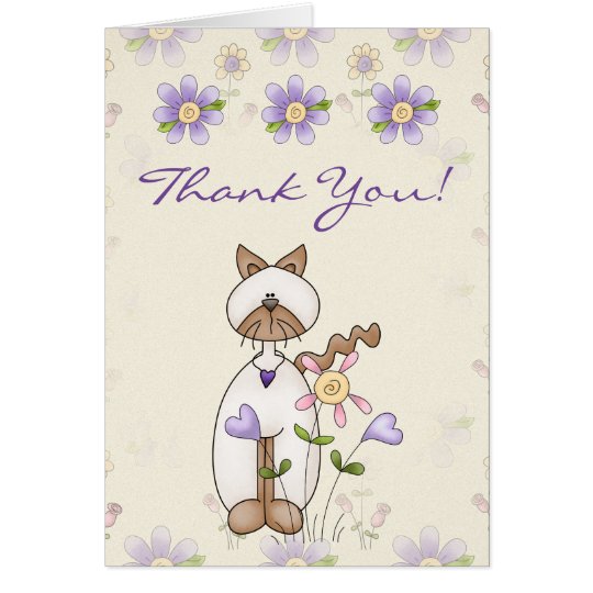Cute Kitty Cat and Flowers Thank You Card
