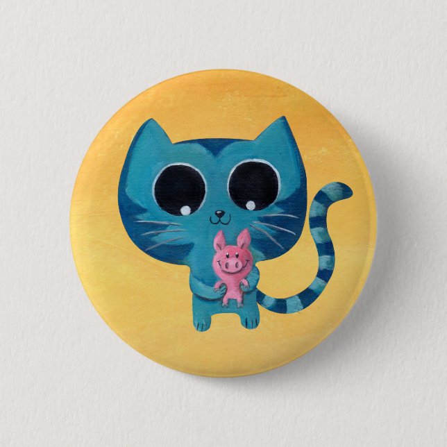 Cute Kitty Cat and Pig 2 Inch Round Button (Front)