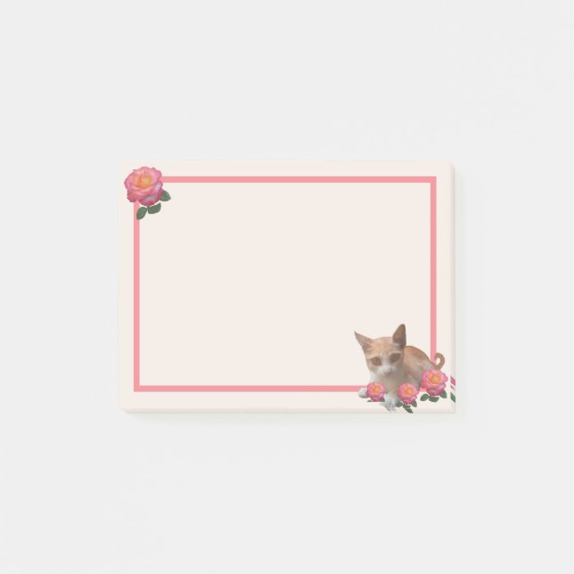 Cute Kitty Cat and Roses Post-it Notes (Front)
