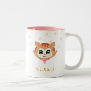 Cute kitty cat and stars in pastel colours Two-Tone coffee mug