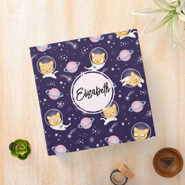 Cute Kitty Cat Astronauts Pattern Binder (In Situ)