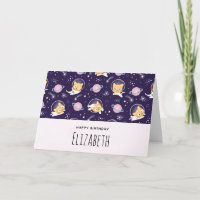 Cute Kitty Cat Astronauts Pattern Birthday