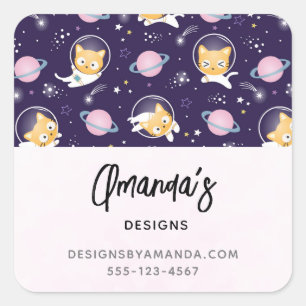 Cute Kitty Cat Astronauts Pattern Business Square Sticker