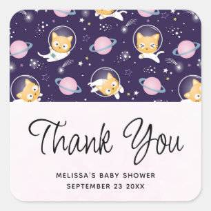 Cute Kitty Cat Astronauts Pattern Event Thank You Square Sticker