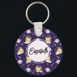 Cute Kitty Cat Astronauts Pattern Keychain<br><div class="desc">A key chain with an adorable pattern featuring kitty cat astronauts floating in space. Fun and whimsical.</div>