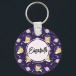 Cute Kitty Cat Astronauts Pattern Keychain<br><div class="desc">A key chain with an adorable pattern featuring kitty cat astronauts floating in space. Fun and whimsical.</div>