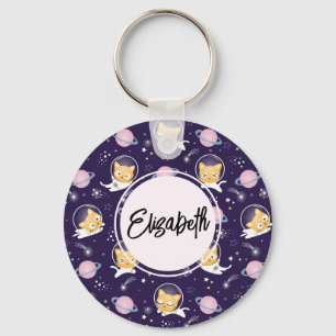 Cute Kitty Cat Astronauts Pattern Keychain