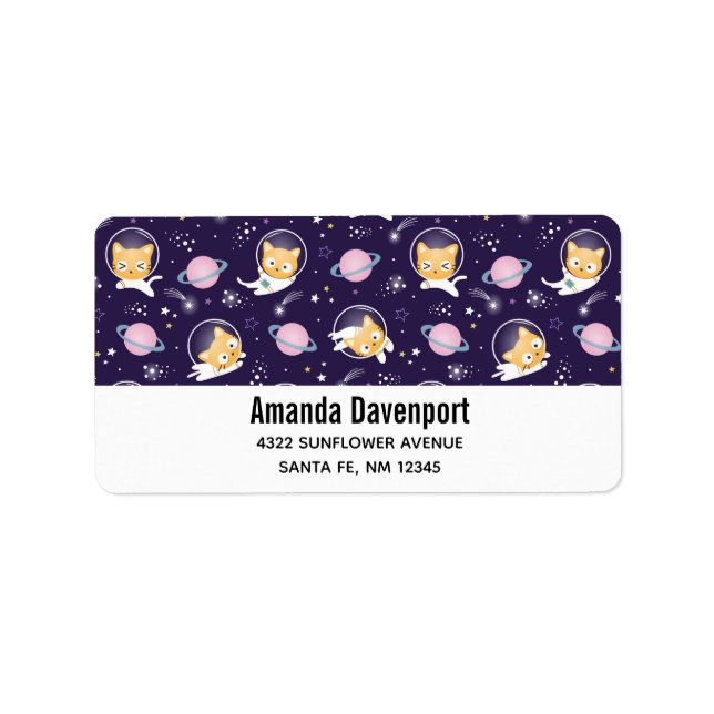 Cute Kitty Cat Astronauts Pattern Label (Front)