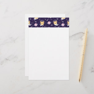Cute Kitty Cat Astronauts Pattern Stationery