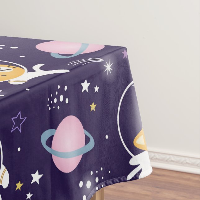 Cute Kitty Cat Astronauts Pattern Tablecloth (In Situ)