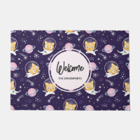 Cute Kitty Cat Astronauts Pattern Welcome